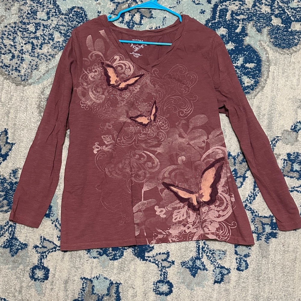 Butterfly Print Long Sleeve Top cute vintage